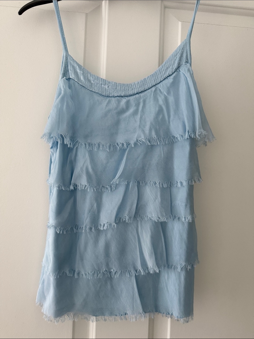Women's Light Blue Fringe Tiered Cami — Casual Summer Top